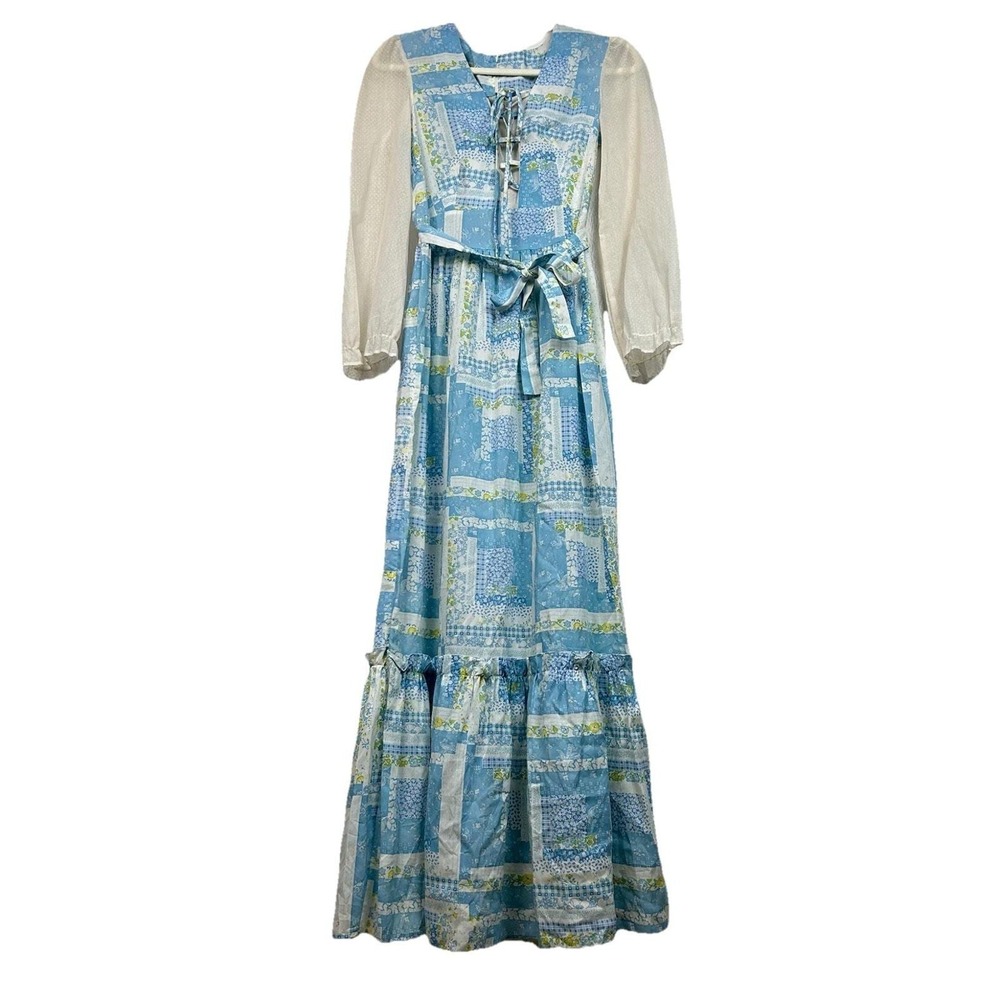 Vintage Women's Floral Maxi Dress Size 5 Peasant Prairie Cottage 24" Waist